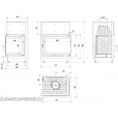 Каминная топка Kratki ZUZIA ECO 12 правая BS DECO