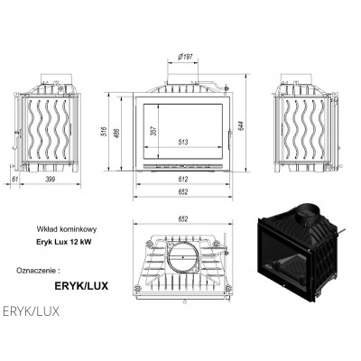 Каминная топка Kratki ERYK 12 LUX