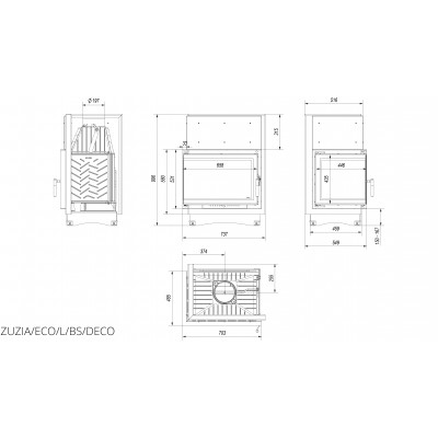 Каминная топка Kratki ZUZIA ECO 12 левая BS DECO