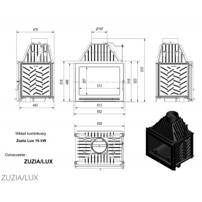 Каминная топка Kratki ZUZIA 16 LUX