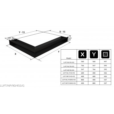 Каминная решетка Kratki LUFT угловая правая графитовая 54,7x76,6x9