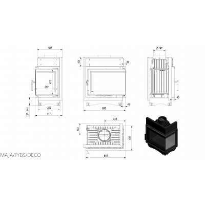 Каминная топка Kratki MAJA 12 правая BS DECO